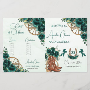 Quinceañera Emerald Green Floral Charro Program