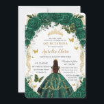 Quinceañera Emerald Green Floral Gold Princess  Invitation<br><div class="desc">Personalise this lovely quinceañera invitation with own wording easily and quickly,  simply press the customise it button to further re-arrange and format the style and placement of the text.  Matching items available in store!  (c) The Happy Cat Studio</div>