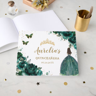 QUINCEAÑERA Emerald Green Floral Roses Princess  Guest Book