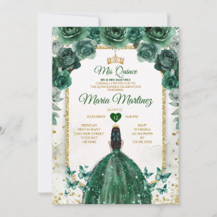 Quinceañera Emerald Green & Gold Crown Birthday Invitation
