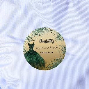 Quinceanera emerald green gold dress 6 cm round badge