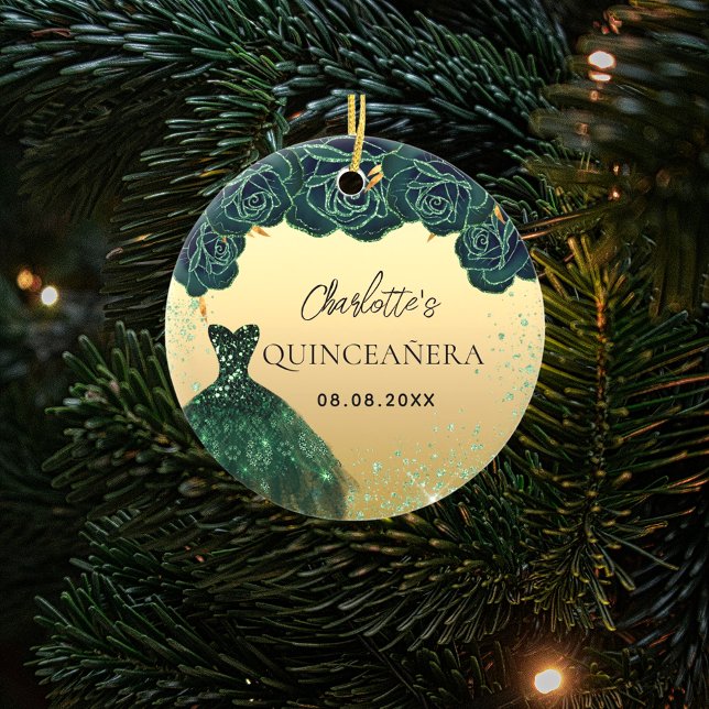 Quinceanera emerald green gold dress ceramic tree decoration (Creator Uploaded)