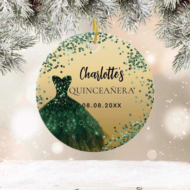 Quinceanera emerald green gold dress ceramic tree decoration (Creator Uploaded)