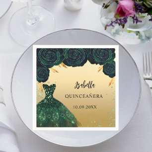 Quinceanera emerald green gold dress napkin