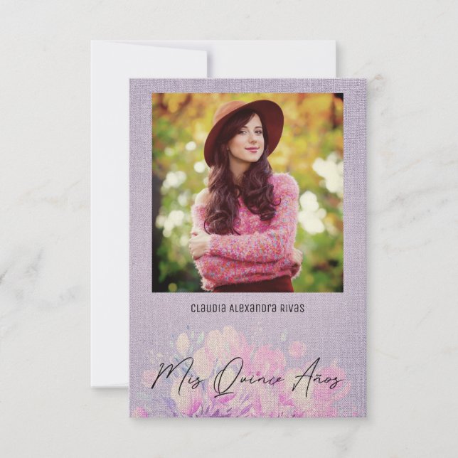 Quinceañera Español Floral Textil Textura Morado (Front)