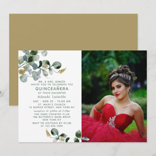 Quinceañera Eucalyptus Greenery Floral Photo Invitation