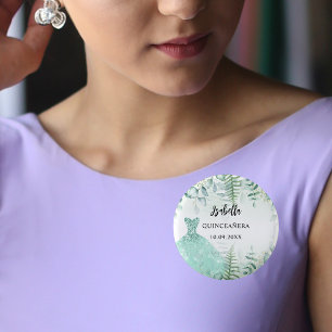 Quinceanera eucalyptus greenry woodland 3 cm round badge