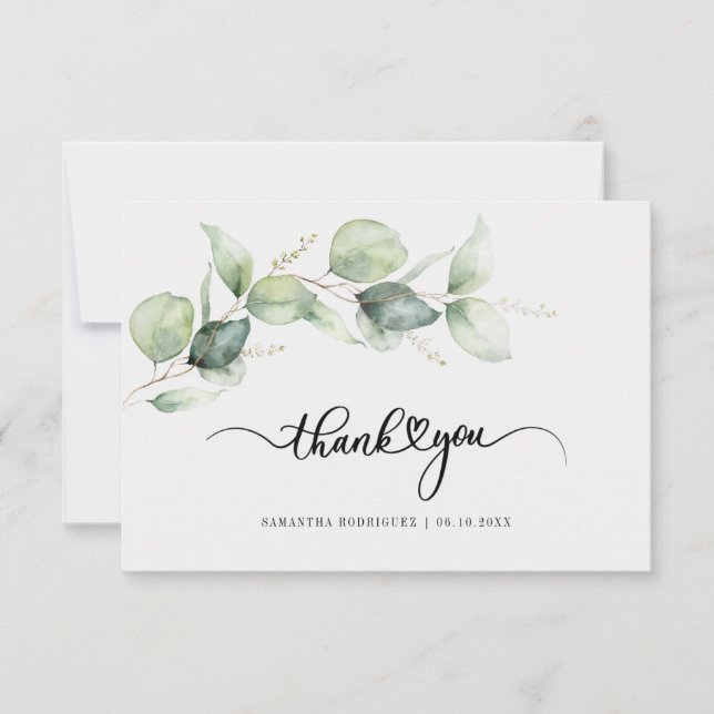 Quinceanera Eucalyptus Hand-Lettered Thank You Card (Front)