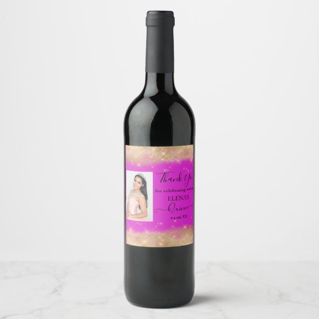 Quinceañera Event Wine Favour Label Personalised (Front)