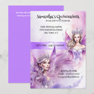 Quinceañera fairy princess purple whimsical girls invitation