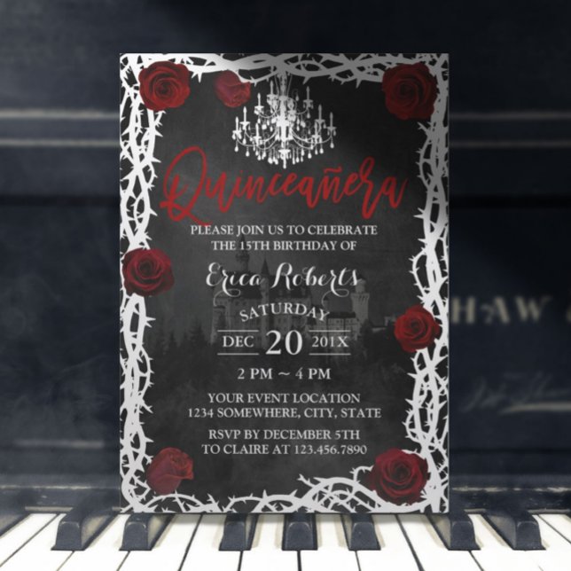Quinceanera Fairytale Castle Rose & Thorn Princess Invitation (Creator Uploaded)