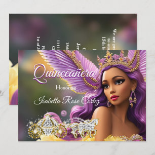 Quinceanera Fairytale Purple Pink Gold Carriage A Invitation