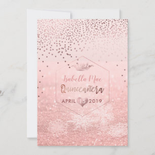 Quinceanera/Faux Rose Gold Confetti+Snow Bokeh Invitation