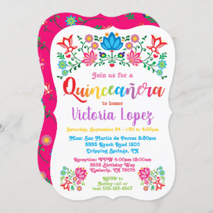 Quinceañera Fiesta Birthday Party folkart flowers Invitation