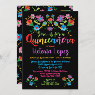 Quinceañera Fiesta Birthday Party with embroidery Invitation