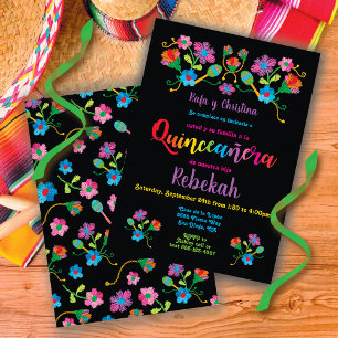 Quinceañera Fiesta Birthday Party with embroidery Invitation