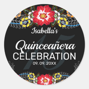 Quinceañera Fiesta Folk Art Classic Round Sticker