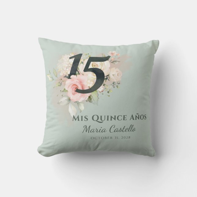 Quinceanera Floral 15th Birthday Mis Quince Anos Cushion (Front)