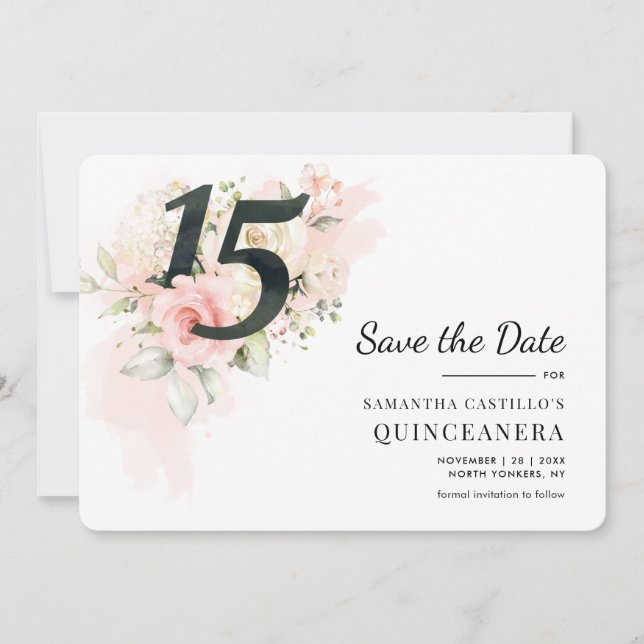 Quinceanera Floral 15th Birthday Save The Date (Front)