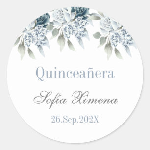 Quinceañera floral azul classic round sticker