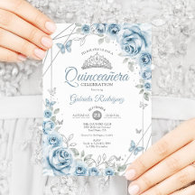 Quinceanera Floral Baby Blue Silver
