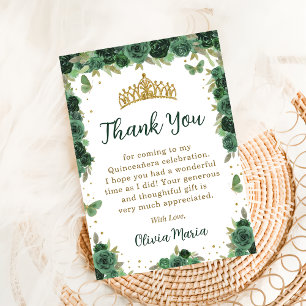 Quinceañera Floral Butterflie Tiara Thank You Card