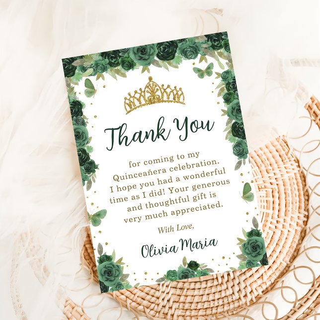 Quinceañera Floral Butterflie Tiara Thank You Card (Creator Uploaded)