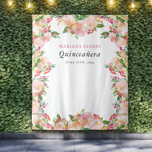 Quinceanera Floral Chic Photo Booth Backdrop Tapestry