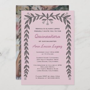 Quinceañera Floral Frame Custom Photo  Invitation