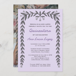 Quinceañera Floral Frame Custom Photo  Invitation