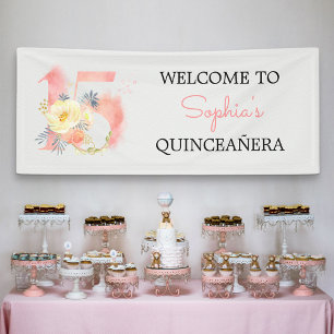 Quinceanera Floral Number 15 Personalised Birthday Banner