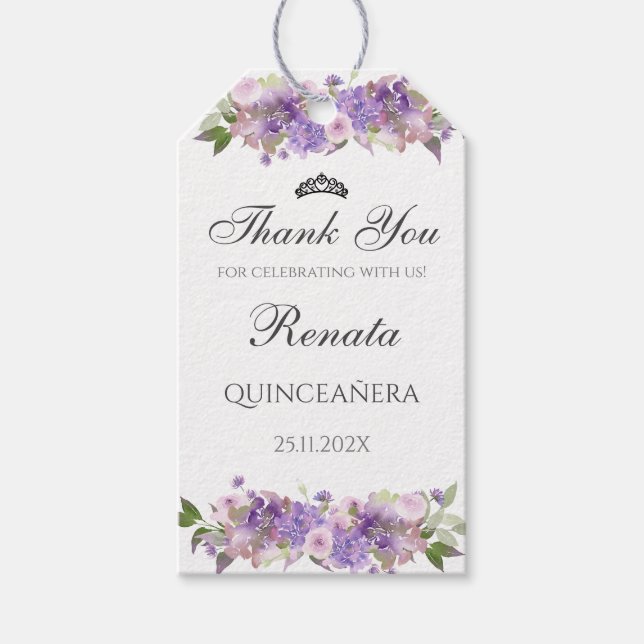 Quinceanera Floral Purple Gift Tags (Front)