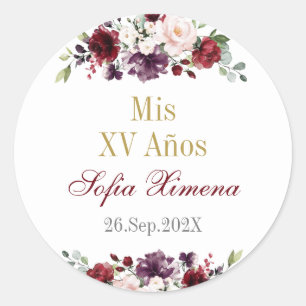 Quinceañera floral red classic round sticker