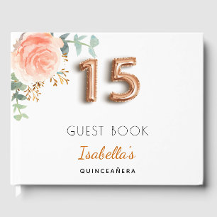 Quinceanera floral rose gold eucalyptus monogram guest book