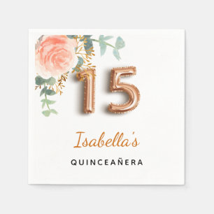 Quinceanera floral rose gold eucalyptus monogram napkin