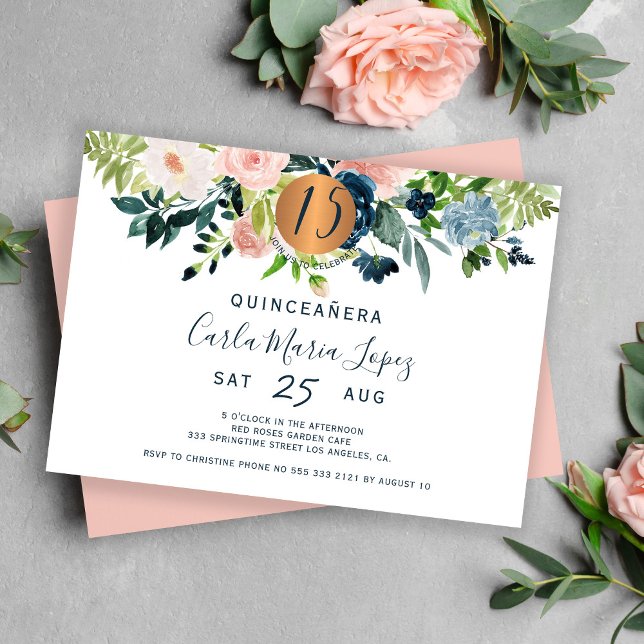 Quinceañera floral watercolor chic birthday party  invitation (Creator Uploaded)
