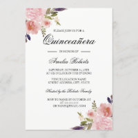 Quinceanera Floral Watercolor Peonies Pink Purple