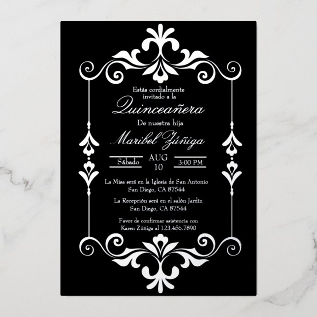 Quinceañera foil invitation  (Front)