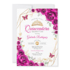 Quinceanera Fuchsia Pink Gold Floral