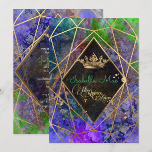 Quinceanera/Galaxy/Neon Purple/Princess/Crown Invitation