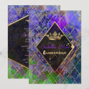 Quinceanera/Galaxy/Neon Purple/Princess/Crown Invitation