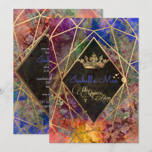 Quinceanera/Galaxy/Neon Purple/Princess/Crown Invitation