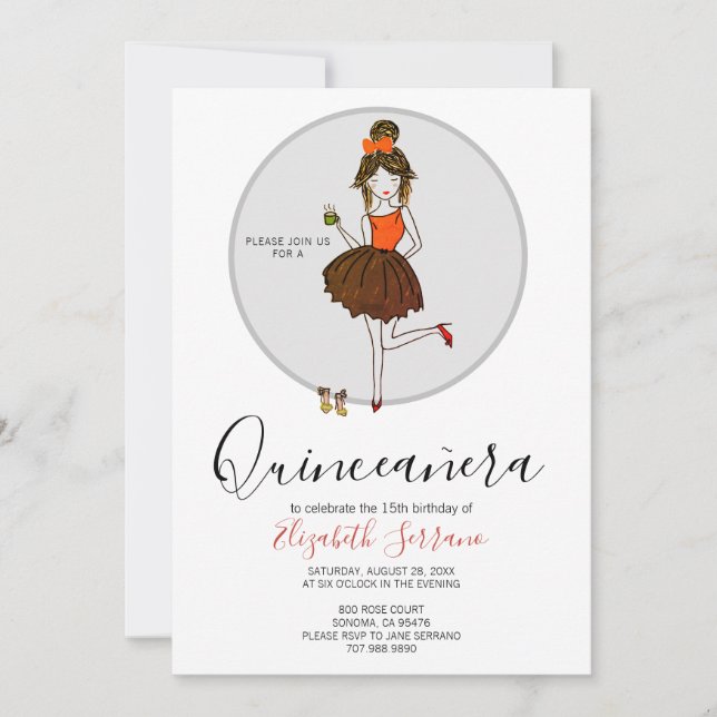 Quinceanera Girl In Party Dress Invitation (Front)