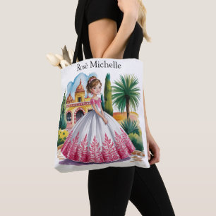 Quinceañera Girl in Pink and White Gown Gift Tote Bag