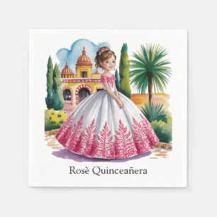 Quinceañera Girl in Pink and White Gown Napkin