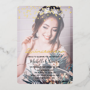 Quinceañera Girl Two Photos  Foil Invitation
