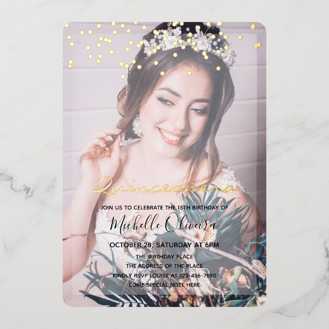 Quinceañera Girl Two Photos  Foil Invitation (Front)
