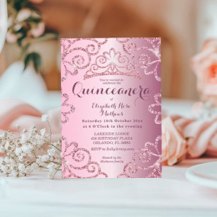 Quinceanera Girly Glitter Blush Pink Birthday Invitation