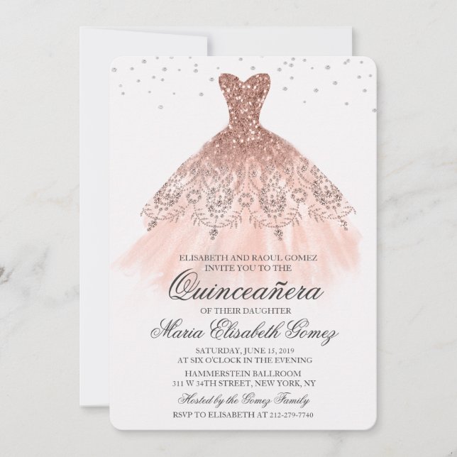 Quinceanera Glitter Dress Diamond Invitation (Front)