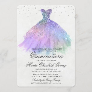 Quinceanera Glitter Dress Diamond Invitation